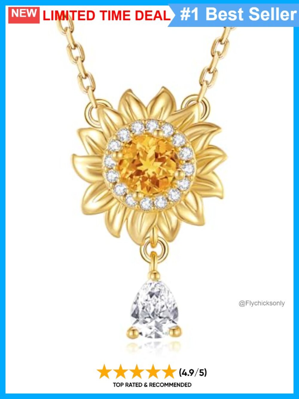 FANCIME Spinning Sunflower Sterling Silver Pendant Necklace